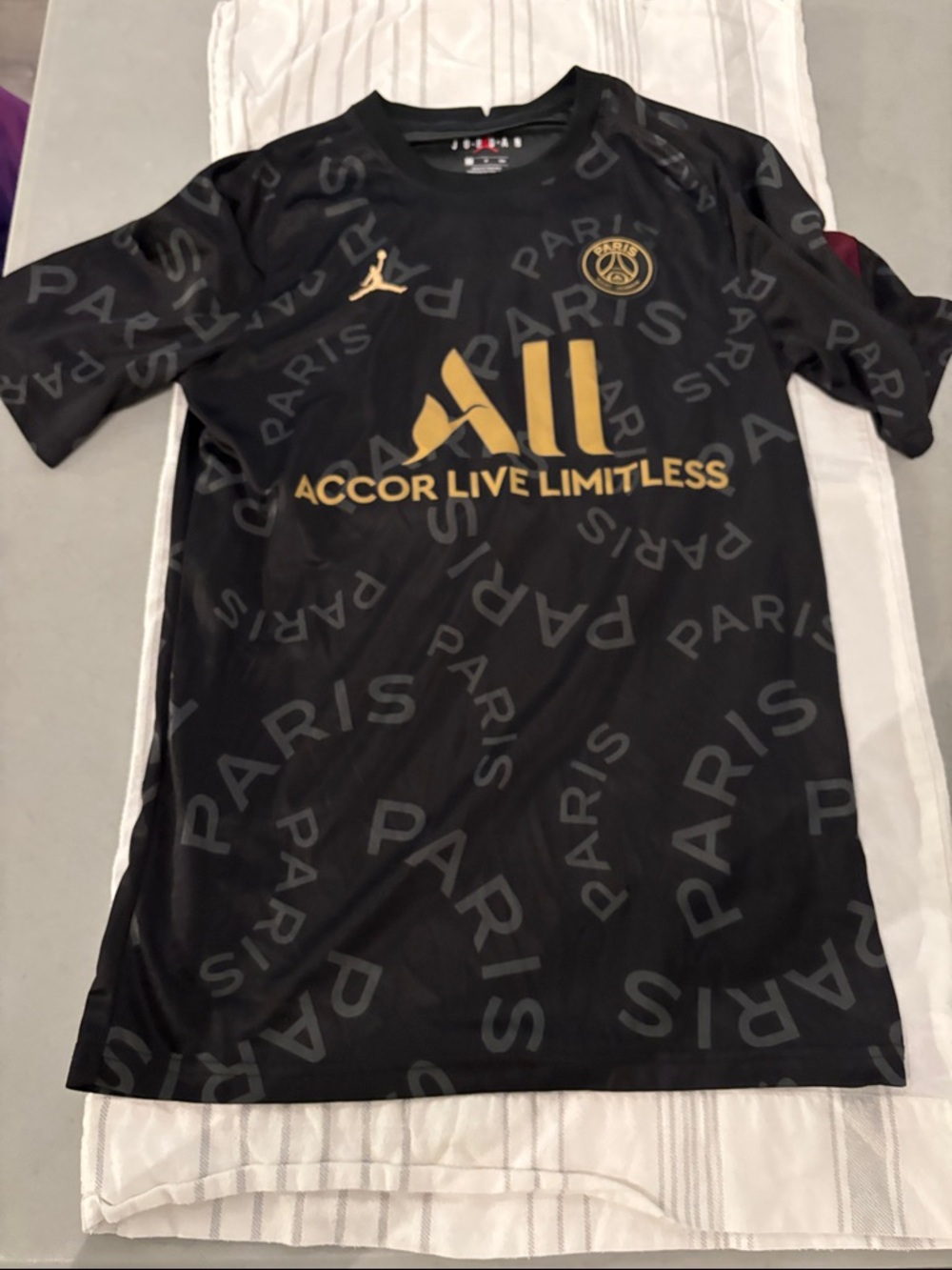 Jordan Paris Saint-Germain (PSG) Black and Gold Soccer Jersey